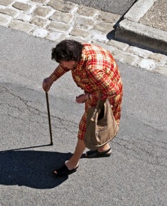 stooped posture is often the result of leaning backwards too much.